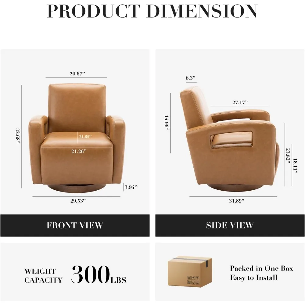 Swivel Accent Chair Set  , Faux Leather Swivel Chair with Solid Wooden Base, Living Room Swivel Armchair Single Sofa Chair 2