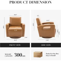 Swivel Accent Chair Set  , Faux Leather Swivel Chair with Solid Wooden Base, Living Room Swivel Armchair Single Sofa Chair 2