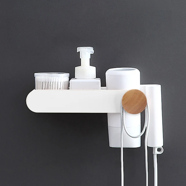 Bamboo White Home Hair Dryer Rack Punch-free Toilet Rack Bathroom Dyson Storage Hair Dryer Bracket