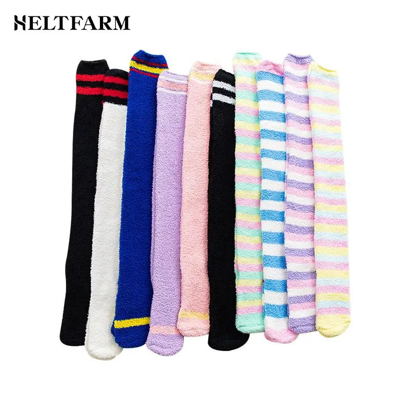 

1pair Thick Warm Socks Furry Leg Warmers Women‘s Thigh High Socks Leg Warmers Winter Stockings Coral Fleece Knee Scoks