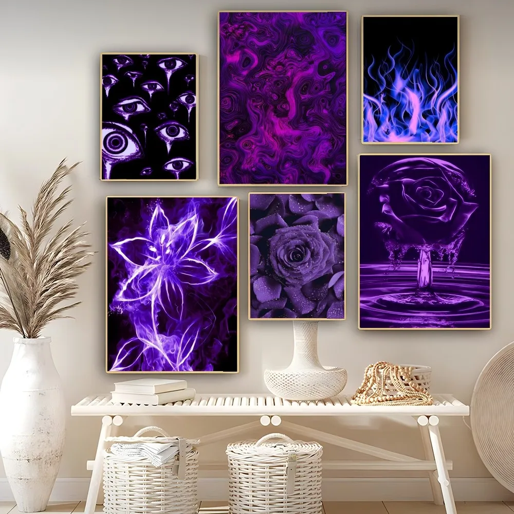 

purple aesthetic Poster Self-adhesive Art Poster Retro Kraft Paper Sticker DIY Room Bar Cafe Vintage Decorative