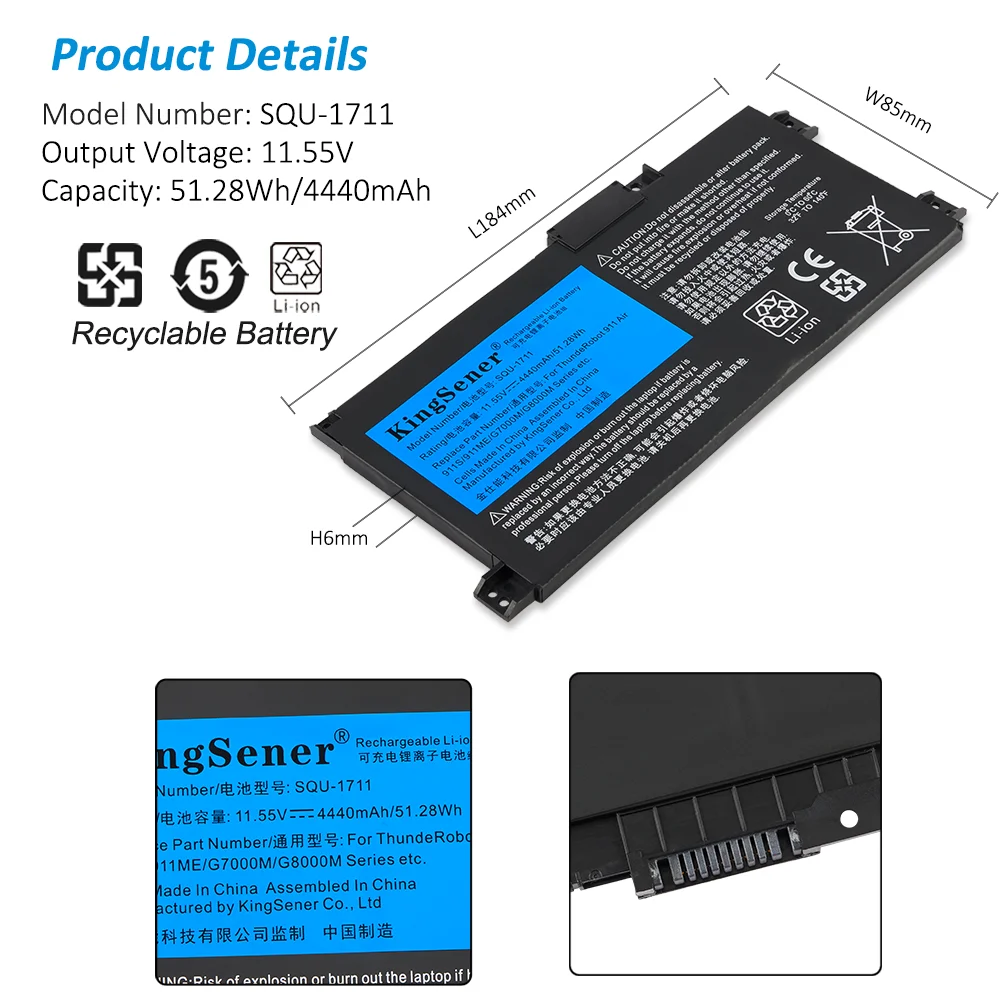 Kingsener Squ1711 Bateria do Portátil para Thunderobot 911 ar 911me 911mt 911s G7000m G8000m Squ-1718 11.55v 4440mah - Imagem 5