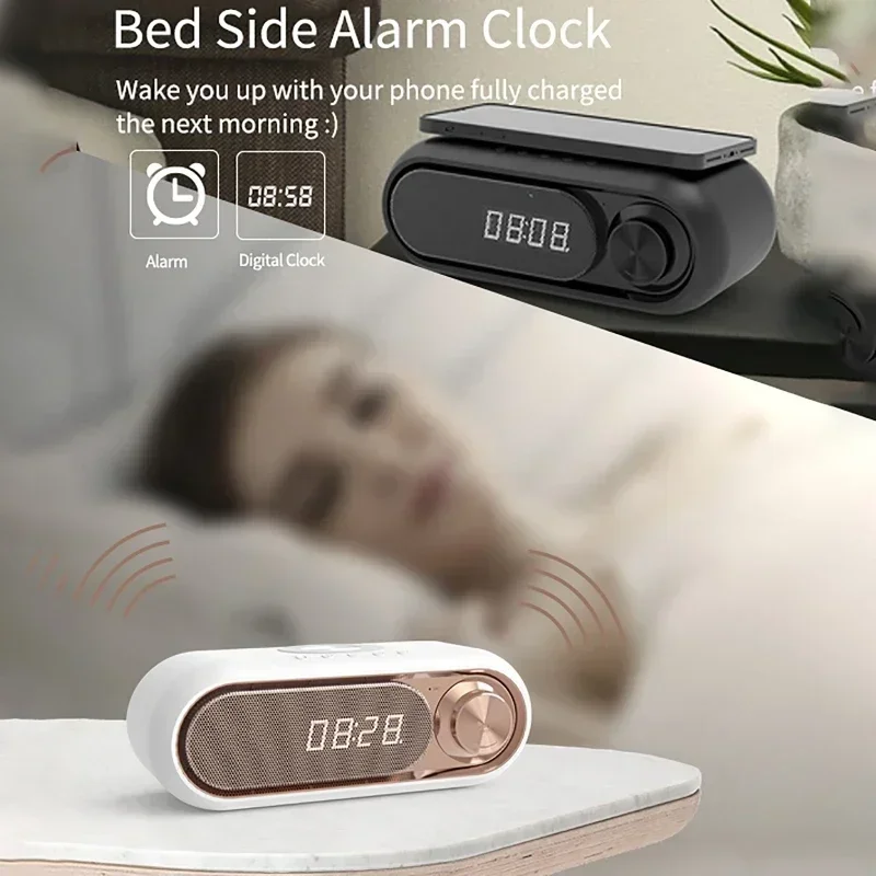

Wireless Bluetooth Speaker Clock Dual Alarm Support TF Card FM Radio Soundbar HIFI Music Box Soundbar Home Bedroom Student Clock