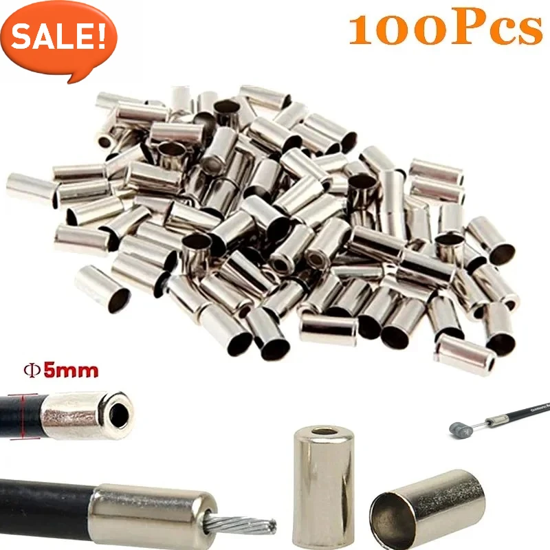 5mm 자전거 브레이크 케이블 구리 쉘 페룰 엔드 커버 MTB 로드 케이블 엔드 커버 브레이크 케이블 커버 라이딩 액세서리 100개