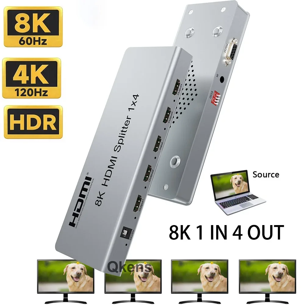 

8K 60Hz HDMI Splitter 1x4 4K 120Hz HDMI2.1 Splitter 1 In 4 Out Video Distributor HDR10 3D for PS5 Xbox Camera PC To TV Monitor
