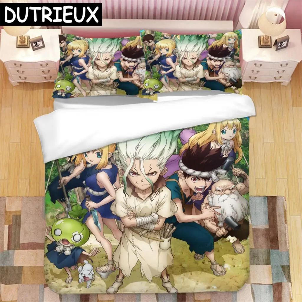 

NEW Anime Dr. Stone 3D Printed Bedding Set Duvet Covers Pillowcases Comforter Bedding Set Bedclothes Duvet Cover 04