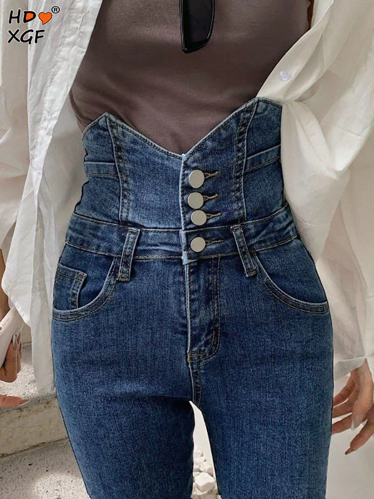 

High Waist Slim Pencil Pants For Women Spring Autumn Irregular Edge Single Breasted Skinny Jeans Casual All-match Denim Trousers