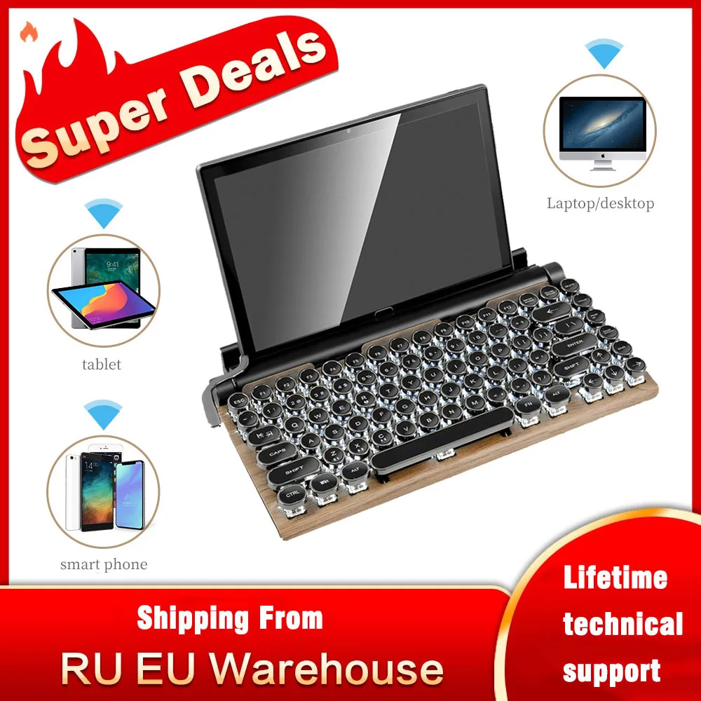 Retro Dot Typewriter Wireless Bluetooth Mechanical Keyboard 83 Keys Computer For PC Laptop Android Iphone |