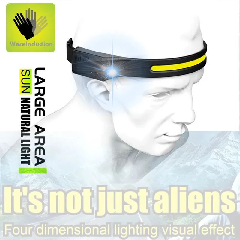 

1200mAH Mini COB LED Headlamp Waved Sensor USB Rechargeable Riding Fishing Flashlight 1000000LM Work Light Warning Flash Lantern