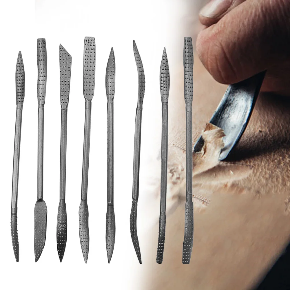 

8Pcs Wood Rasp Riffler File Tool Set Curved Double Ended Coarse Grinding 190mm Carbon Steel For Woodworking Carving Hand Tools