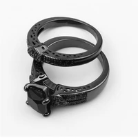 Gorgeous Black Full Zircon Couple Ring Fashion Men's Stainless Steel Ring Elegant Women's Heart-shaped 2pcs Wedding Jewelry Gift - Image 4