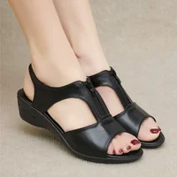 Summer Women's Sandals Zip Womens Roman Sandals Anti-slip Beach Shoes Wedge Heels Platform Shoes Pu Leather Sandales Femmes Été - Image 3