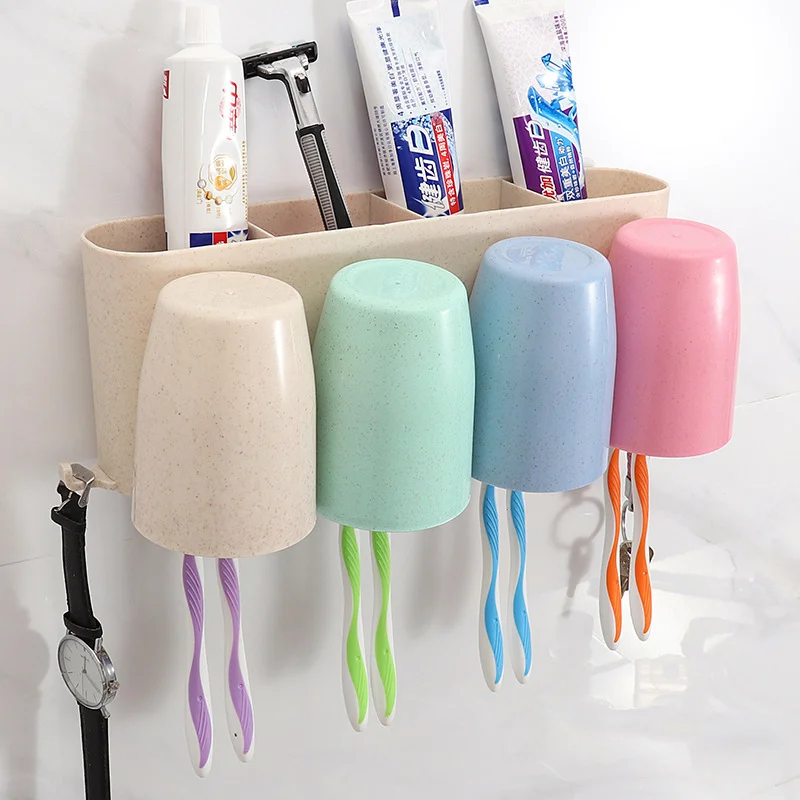 

Bathroom Nail-free and Hole-free Multifunctional Wall-mounted Toothpaste Toothbrush Holder Set Integrated Toothbrush Tube