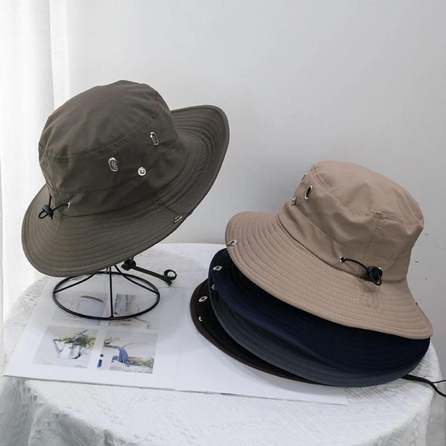 Safari Sun Hat Wide Brim Bucket Hat With Drawstring Closure Mens Bucket Hats  Quick-Drying Windproof For Hiking Outdoor Fishing