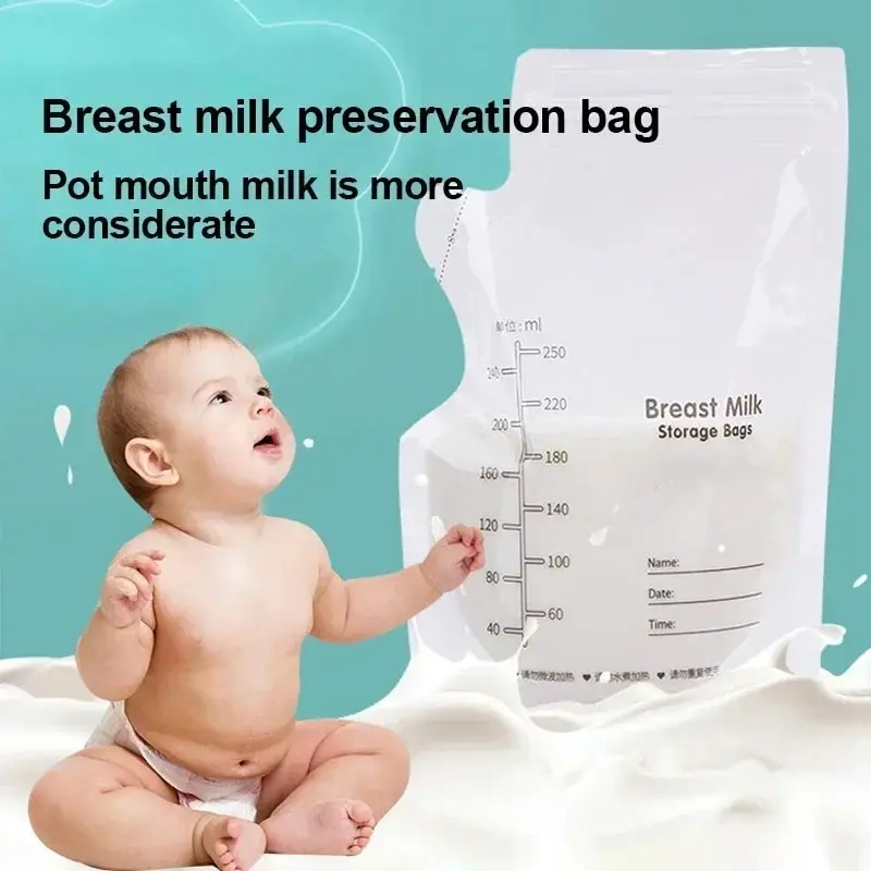 10 Pieces of 250ml Breast Milk Baby Storage Bag Baby Food Milk Freezer Bag Free of Bisphenol A Safety Feeding