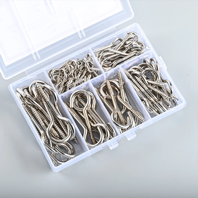 Nickel-plated Metal Self-Tapping Ceiling Eye Hooks Light hook hook screw open sheep eye five types 115pcs combination set