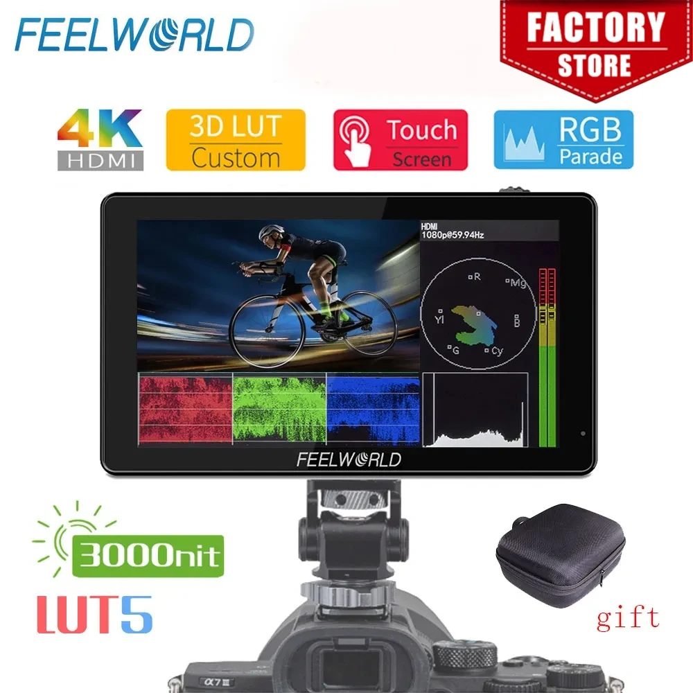 FEELWORLD LUT5 5.5 Inch Ultra High Bright 3000nit 4K HDMI Input Output Touch Screen DSLR Camera Field Monitor With Instal Kit