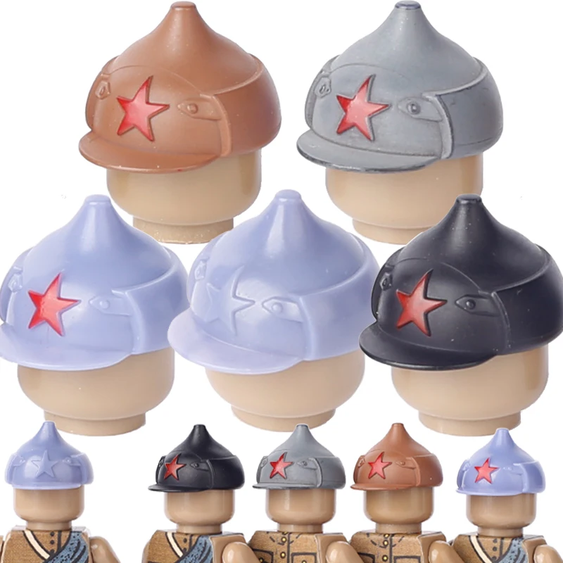 Moc Soivet Soldiers Budyonnovka Cap Building Blocks Ww1 Muslimah Hat Army Figures Accessori Caschi Mattoni Giocattoli Compatibili