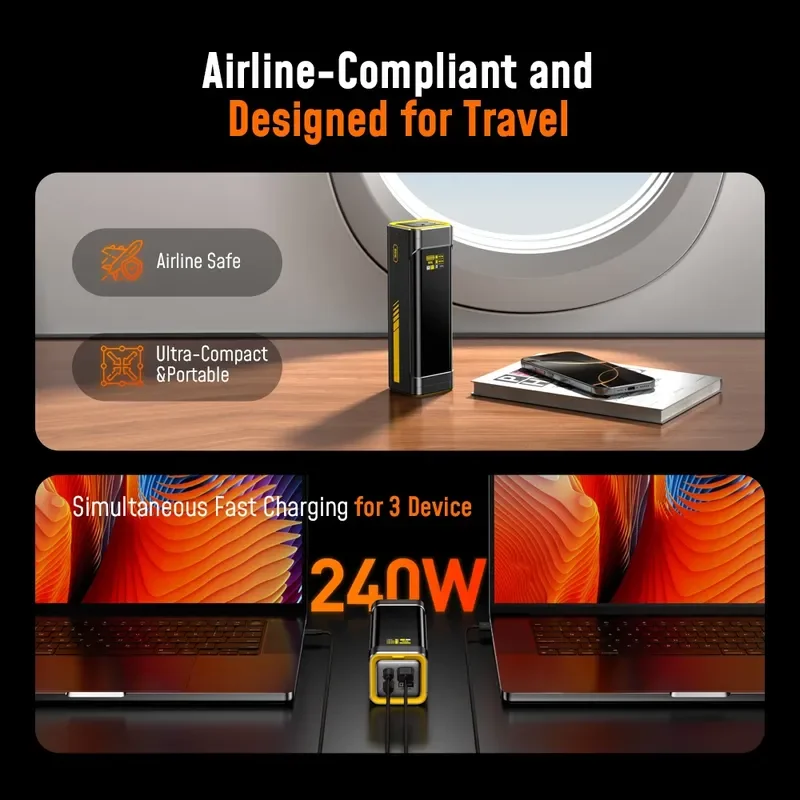 AOHI The Future Starship Power Bank 240W 27600mAh Large Capacity LED Display Power Bank with 3FT C-C Cable Two-way Quick Charge 4