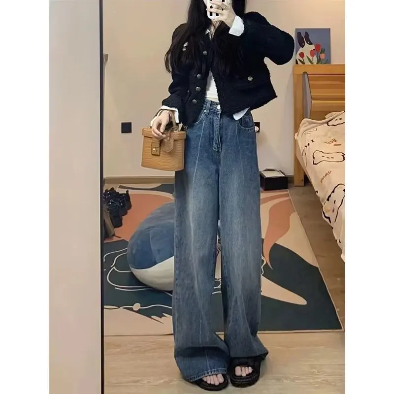 Korean Style Jeans Women's New Retro Jeans with Wide Legs for Casual Street Fashion High-Waisted Fashion long Pants