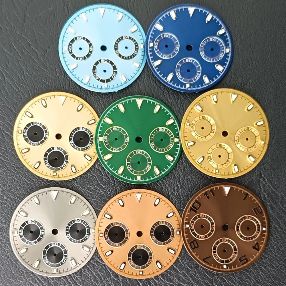 28.5mm black/white/grey/gold/blue/Green C3 luminous aseptic dial for VK63 movement watch accessories