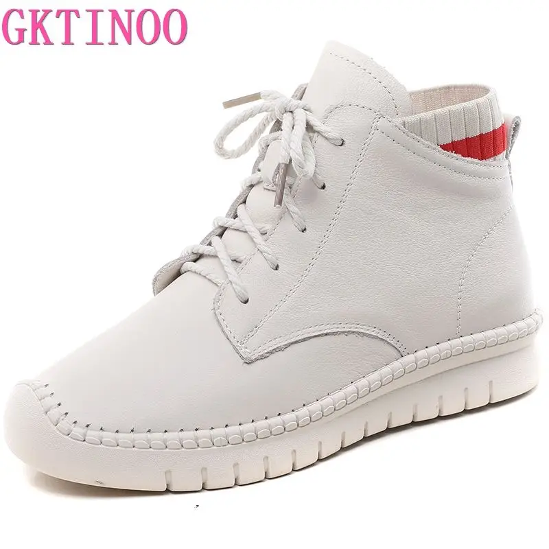 

GKTINOO 2024 Fashion Women Boots Genuine Leather White Ankle Boots Female Casual Sneakers Plus Size Soft Sole High Top Shoes