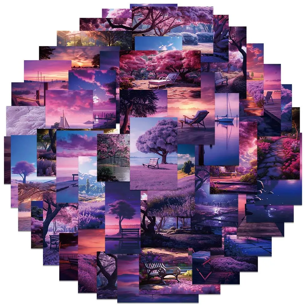 50pcs Aesthetic Purple Landscape Stickers Waterproof Graffiti For Laptop Water Bottle Luggage Notebook Vinyl Phone Decals 30pcs fantastic beasts stickers laptop water bottle skateboard guitar waterproof aesthetic graffiti decal sticker packs kid toy