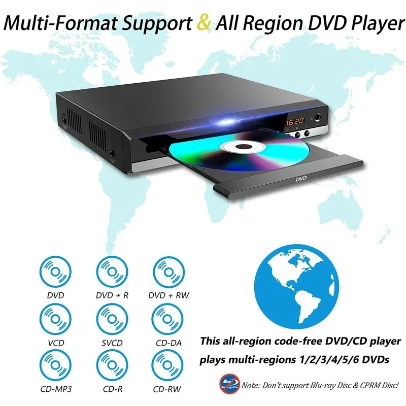 DVD Player 1080P Home DVD Player Box TV HD CD-Discs AV-Output Built-in MIC-port dvd player
