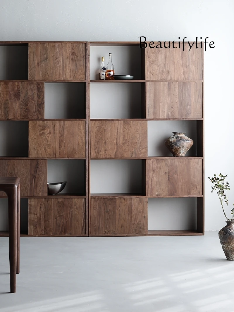 

North America Black Walnut Combined Bookcase Nordic Modern Style Solid Wood Simplicity Antique Shelf