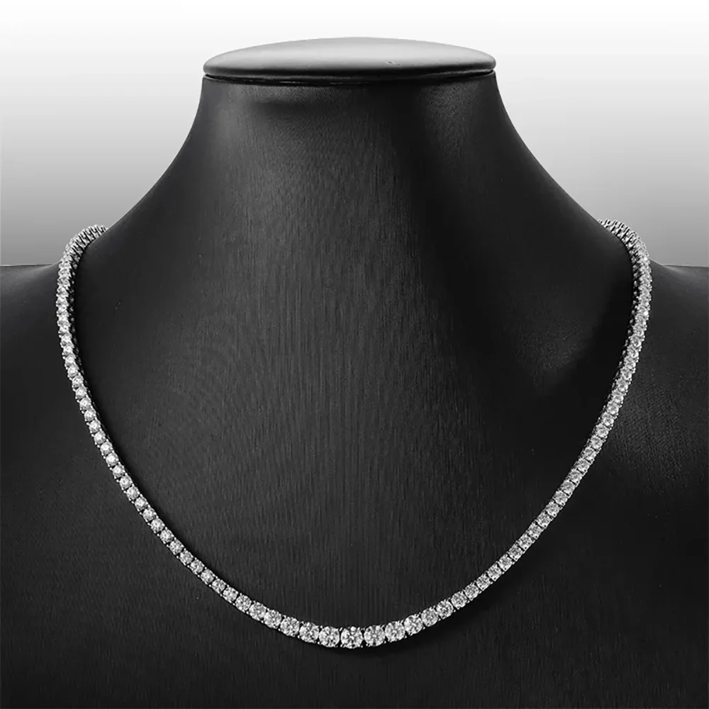 

D Color Moissanite Tennis Necklace with GRA 925 Sterling Sliver Plated 18k Gold Necklace for Woman Man Hiphop Party Jewelry