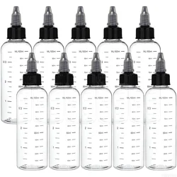 Clear Plastic Graduated Bottles with Twist Cap, Refillable Liquid Sample Containers for Inks, Oils, Arts, Hair Dye, and More (Set of 5, 30 - 250ml)