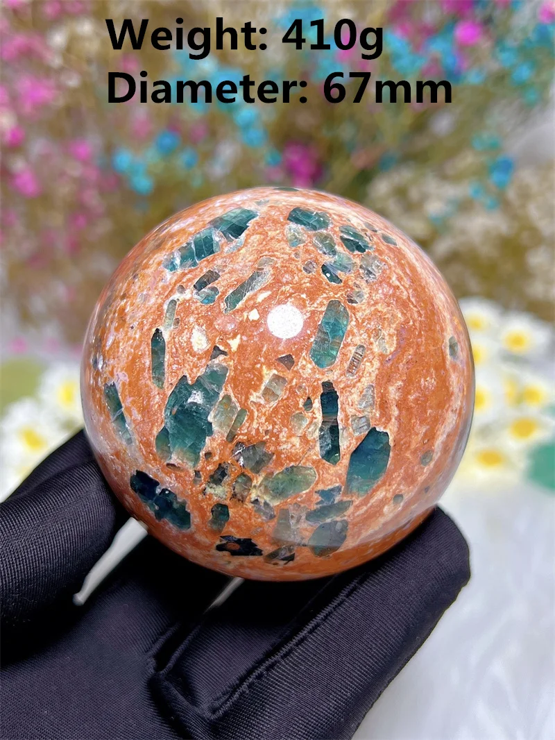 

Natura Crystal Blue Apatite Gold Sun Stone Coexistenc SPhere Free Form Reiki Healing Stone Home Decoration Exquisite Gift