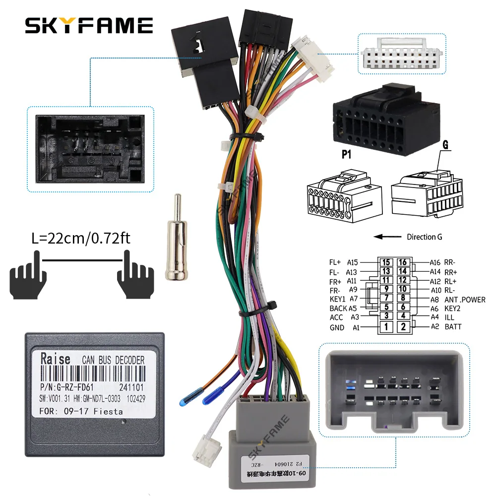 Car Wiring Harness Adapter Canbus Box Decoder Android Radio Power Cable for Ford Fiesta car wire cable adapter