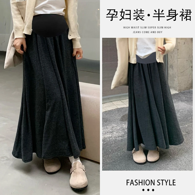 Pregnant Women's Glutinous Rice Skirt Autumn Winter Lazy A-line Skirt Slim Tall Hepburn Long Umbrella Pregnancy Maternity