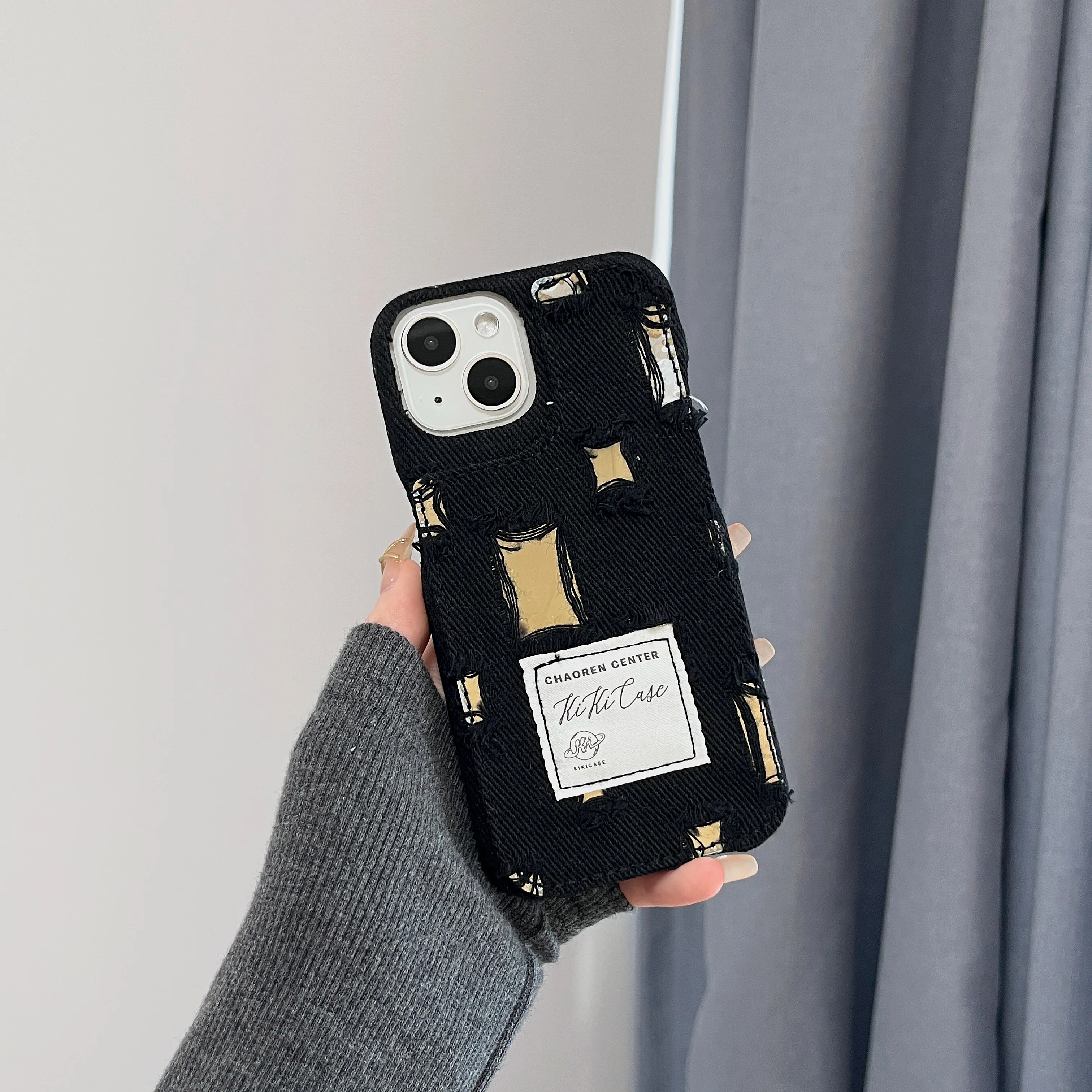 Korean INS Modern Ripped Jeans Denim Mirror Black White Case