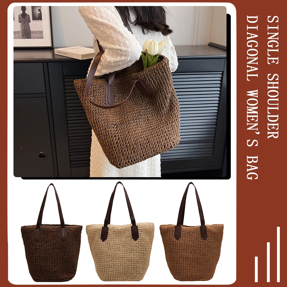 Woven Straw Shoulder Bag for Women Summer Beach Casual