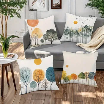 4pc Modern Watercolor Tree and Sun Print Throw Pillow CoverSuitable for sofa car bedroom decorative cushion cover pillow cover 1