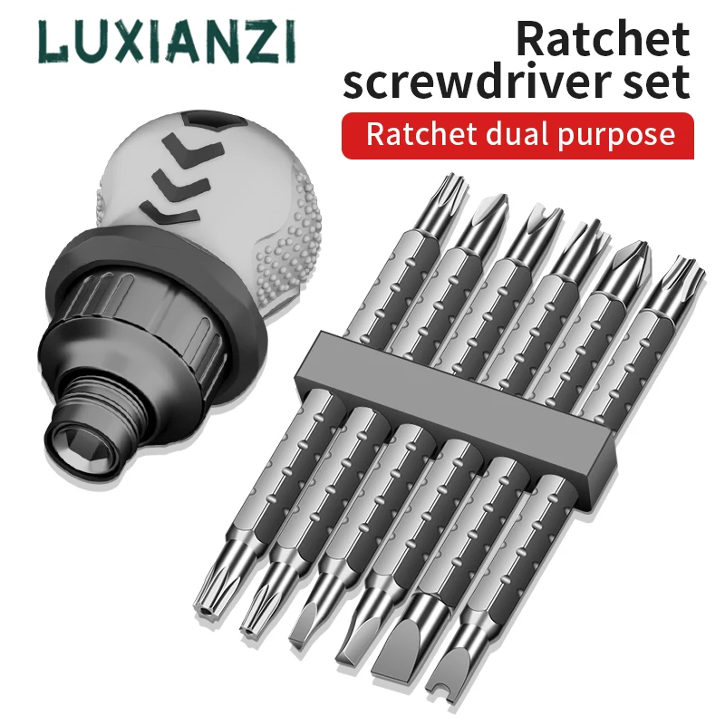 

LUXIANZI Ratchet Screwdriver Magnetic Bit Slotted/Phillips Telescopic Dual Purpose Small Chrome Vanadium Steel Repair Hand Tools