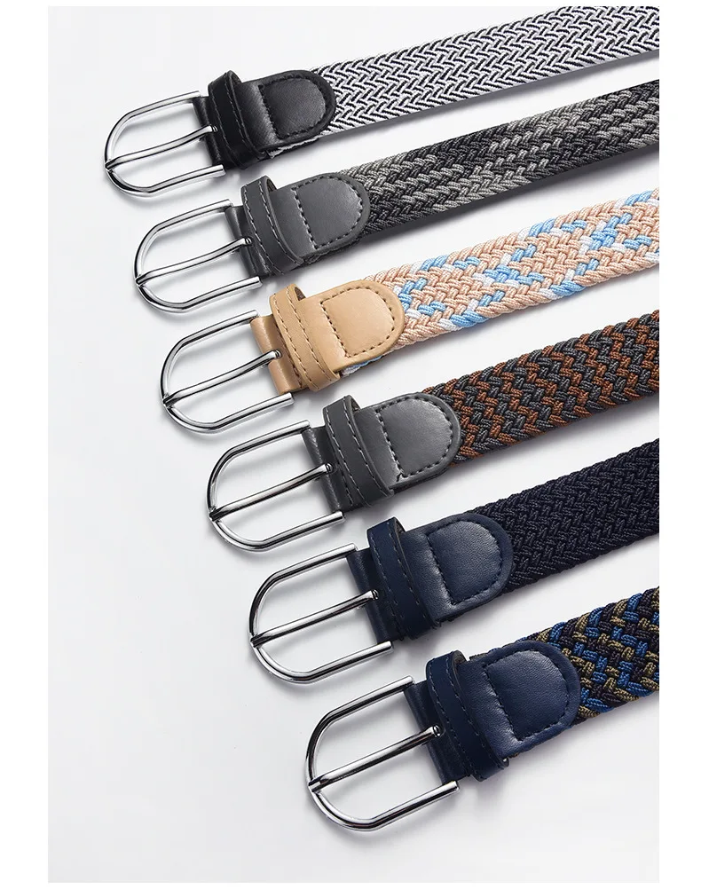 Sehr beliebte Mode 105 cm Damengürtel weiß Luxus gewebt Stretch lässig Legierung Schnalle Nadel elastische Leinwand Jungen Taillengurte – Detail 2