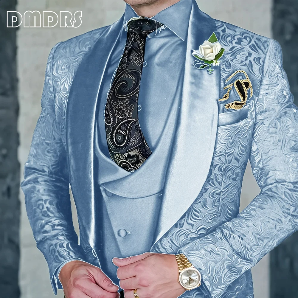 Fashionable Paisley Men's 3-piece Suit Set, Jacquard One Button Blazer, Vest Pants Formal Wedding Party Suits for Men 5
