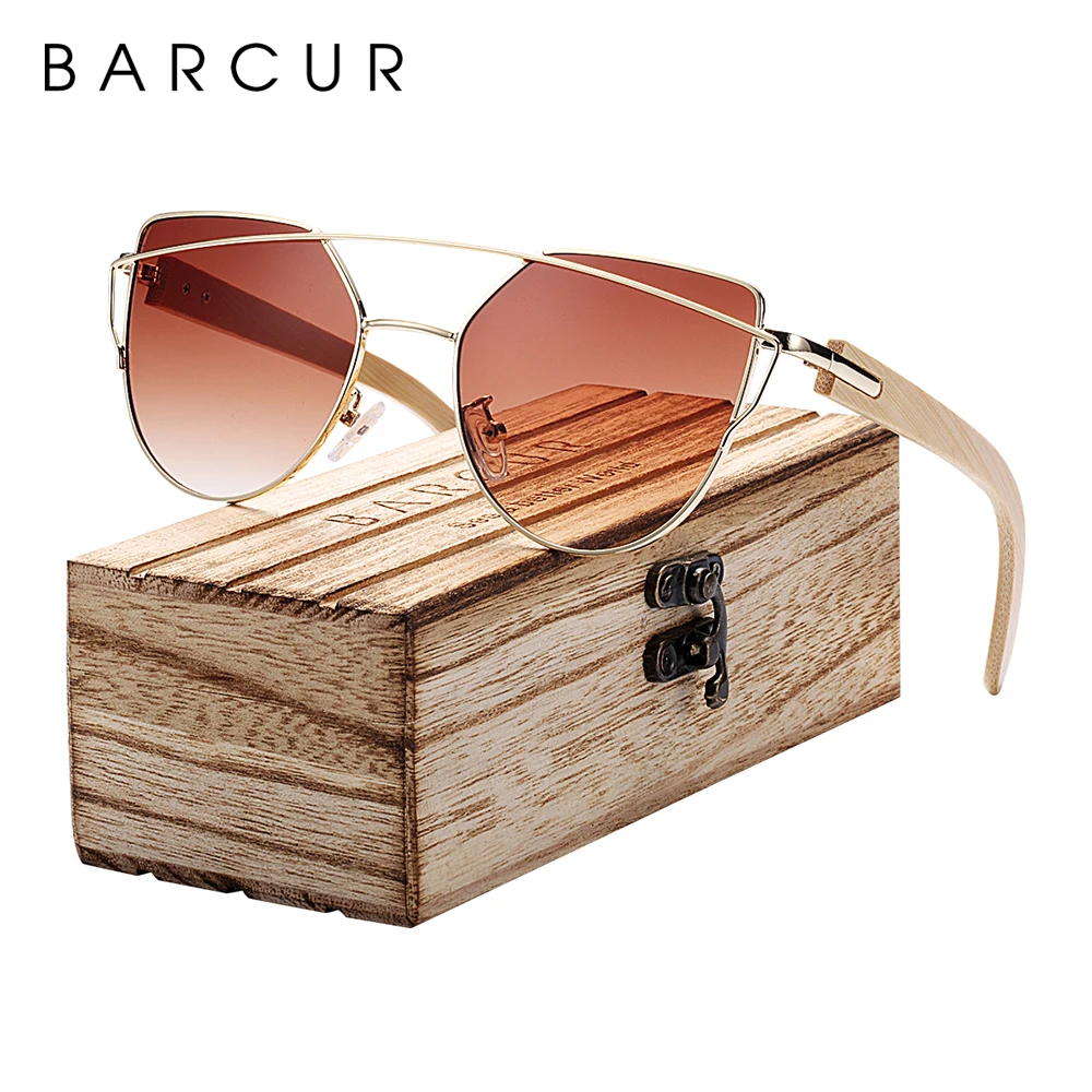 BARCUR Polarisierte Sonnenbrille Holz Cat Eye Frauen Sonnenbrille Cat Eye Dame Luxus Mode Sonnenschutz Mit Box Kostenlose Brillen