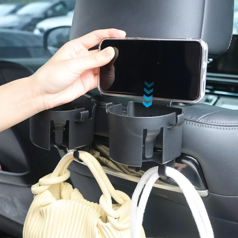 Multifunctional Car Seat Hook Organizer Headrest Hook with Cup Holder for Purse Bag Phone Back Seat Gap Filler Car Accessories
