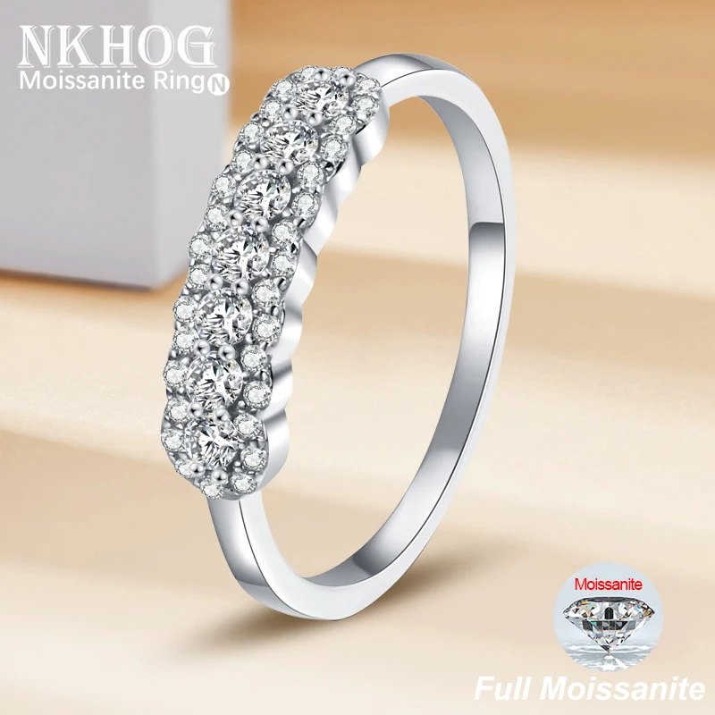 

NKHOG Full Moissanite Ring Women S925 Sterling Silver D Color VVS1 Pass Diamond Test Wedding Band Party Gifts Rings Fine Jewelry