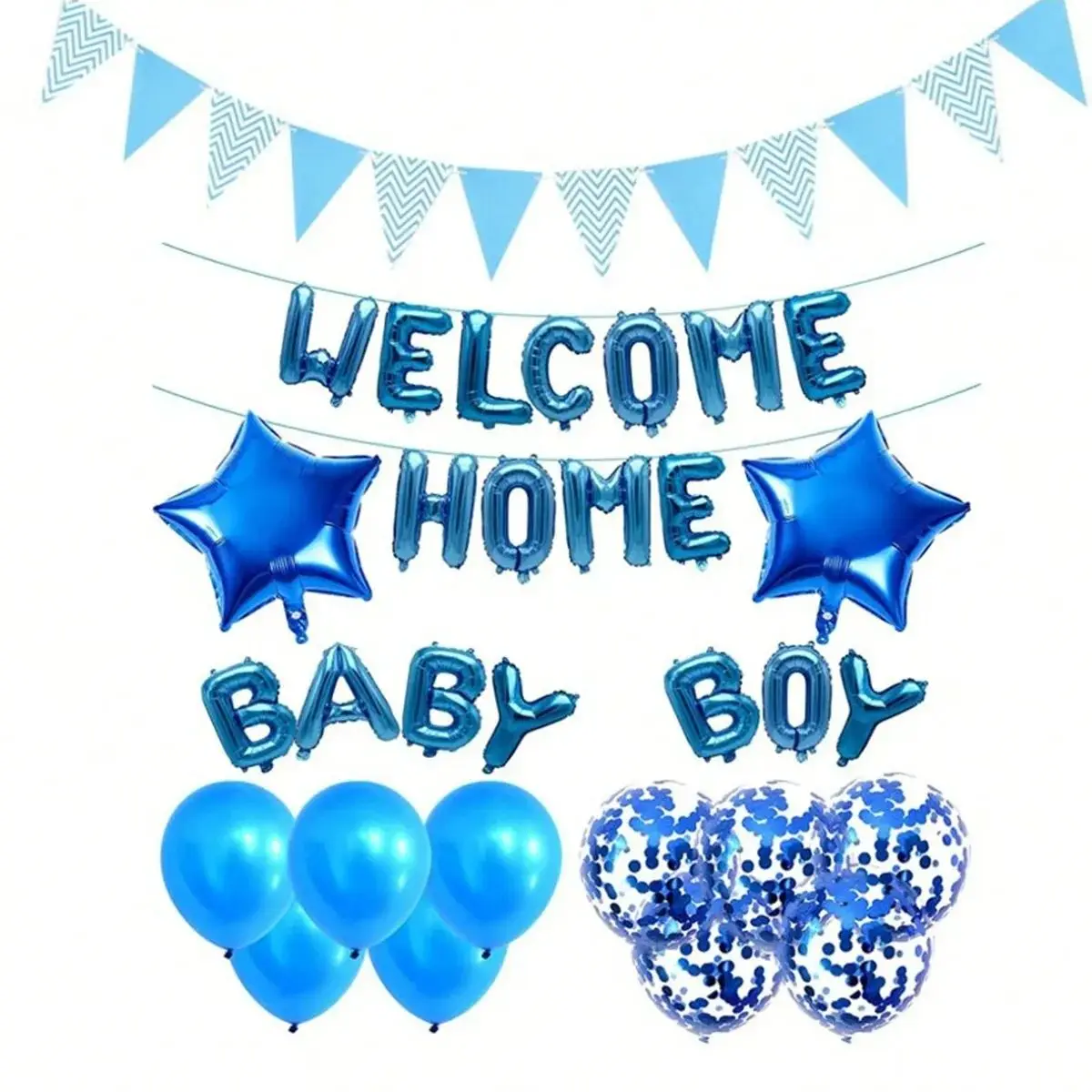 34-teiliges Roségold-Blaues Willkommen Zuhause Baby Mädchen Junge Ballon-Banner Armee-Thema Einweihungsfeier Heimkehr Familien-Party Dekorationen – Detail 1
