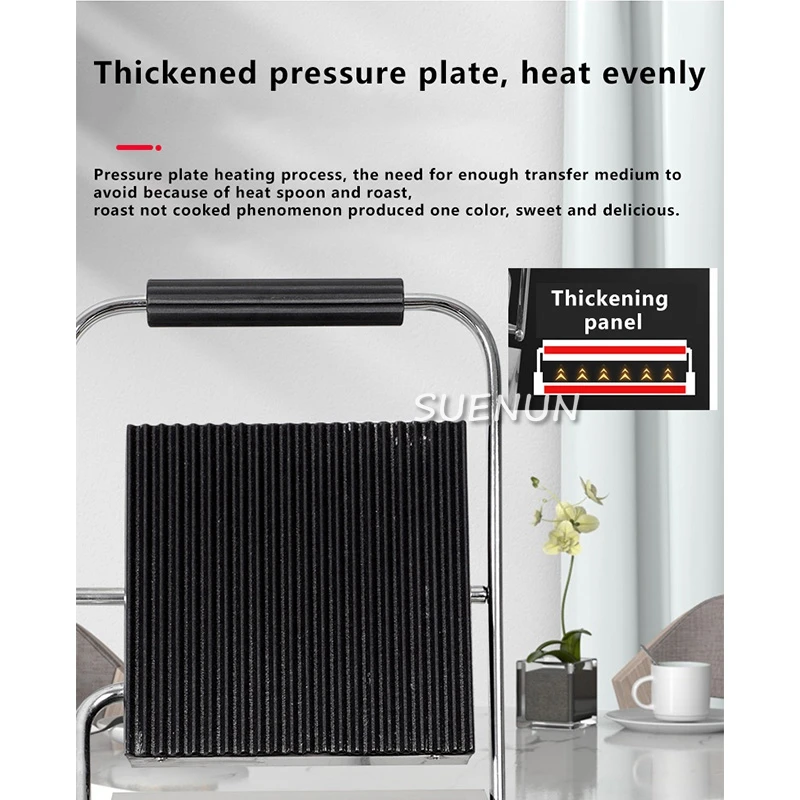 Commercial double-sided electric heating upper pit lower flat pressing plate hand grasping pancake pancake squid machine steak 4