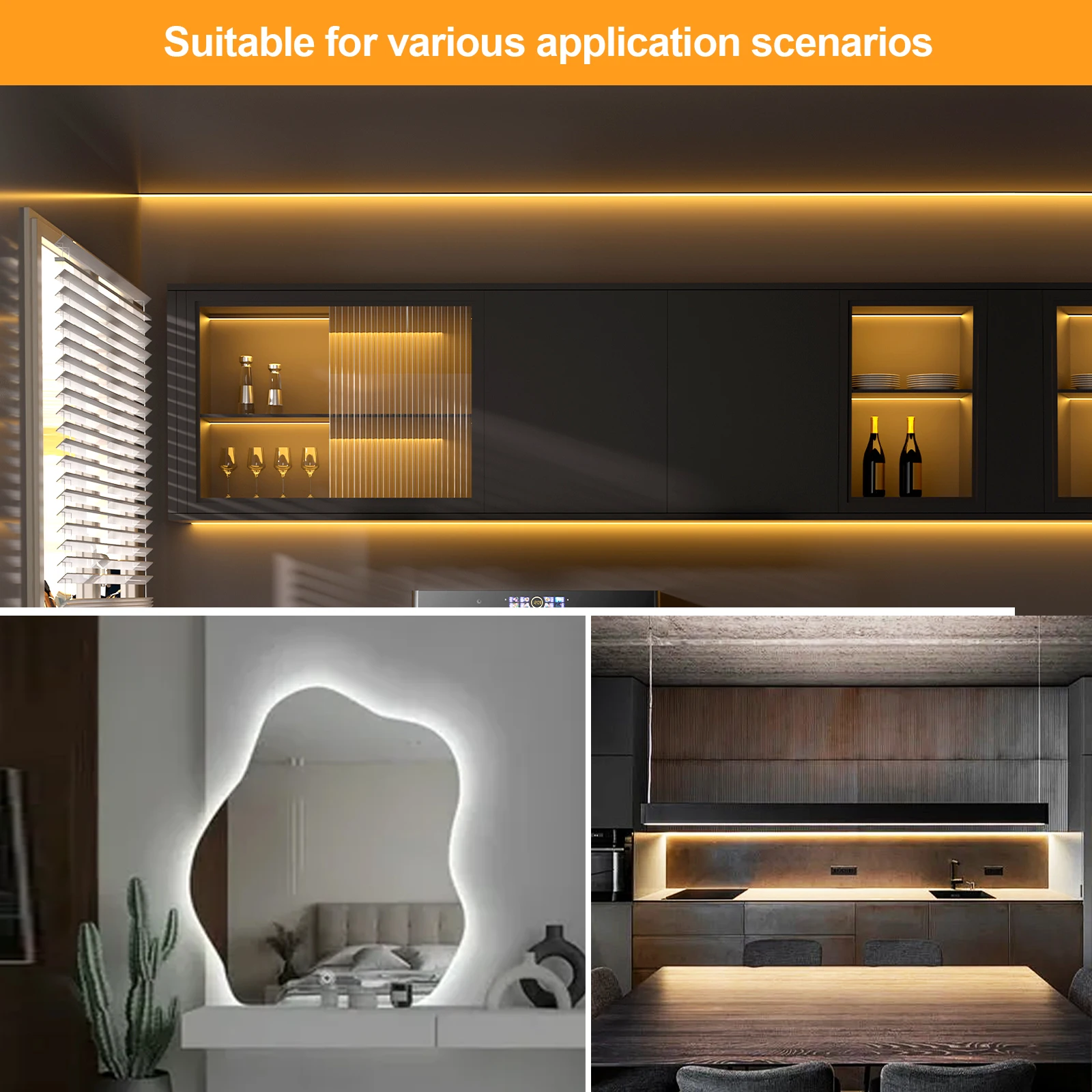 12V LED Strip Light - Self-Adhesive Flexible Tape for Home Decorations and Kitchen Cabinets