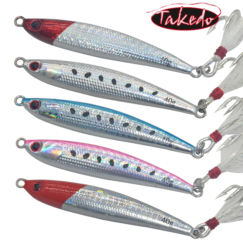 TAKEDO MJ07 Sea Fishing 20G 40G 60G Jigging Lure Saltwater Spoon Wobbler  Artificial Glitter Hard Bait For Tuna Bass