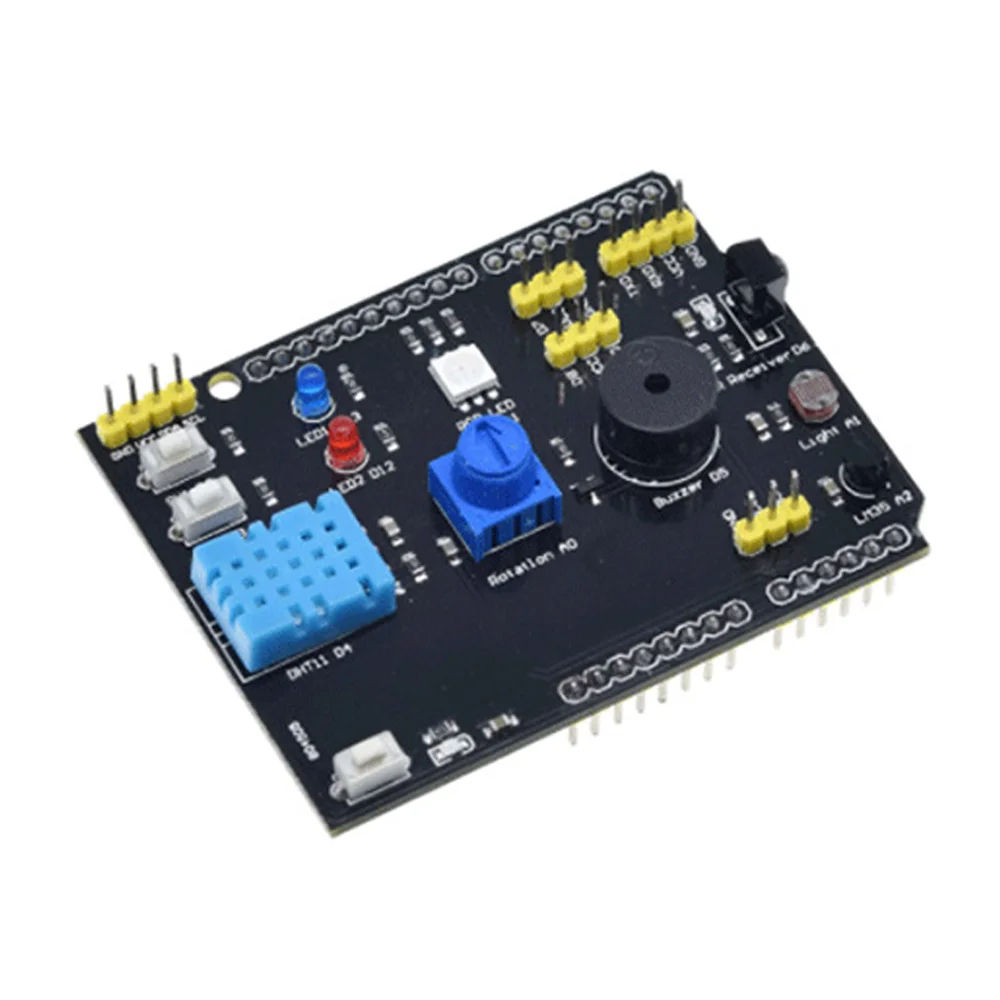 

10Pcs LM35 Temperatuur Vochtigheid Sensor Multifunctionele Uitbreidingskaart Adapter Voor Arduino R3 Rgb Led Ir Buzzer I2C