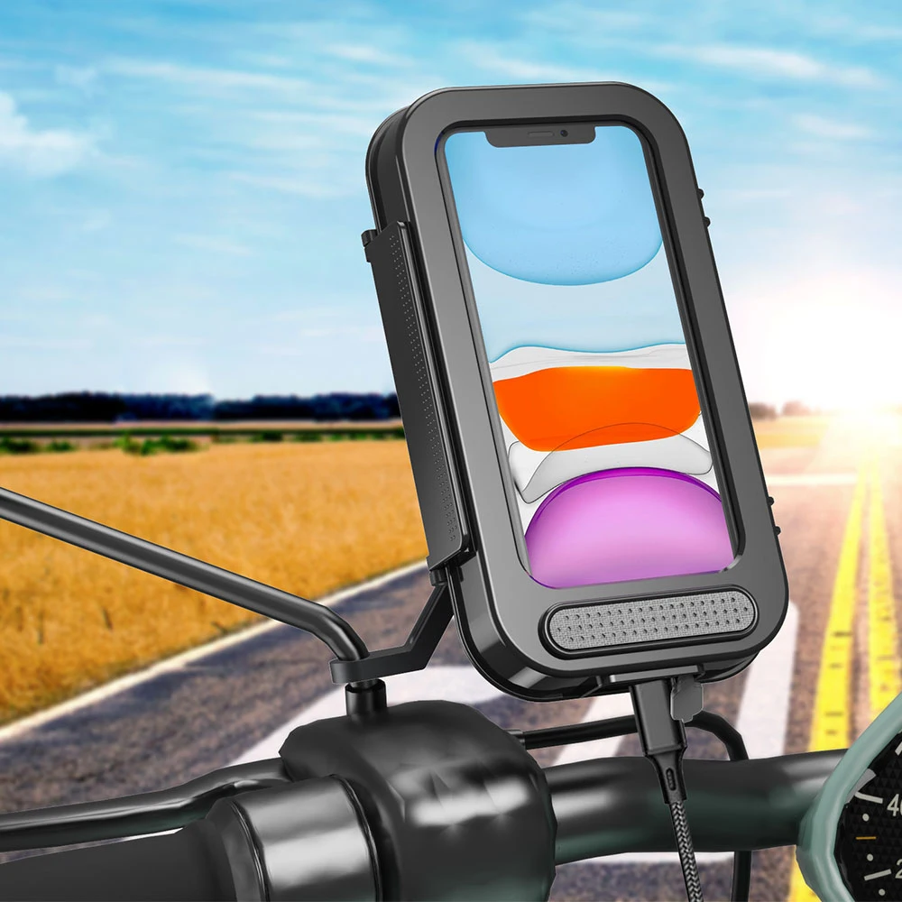 

Universal Motorcycle Phone Mount Waterproof Bicycle Phone Holder Rearview Mirror 360° Rotate Cell phone Holder With Touch Screen