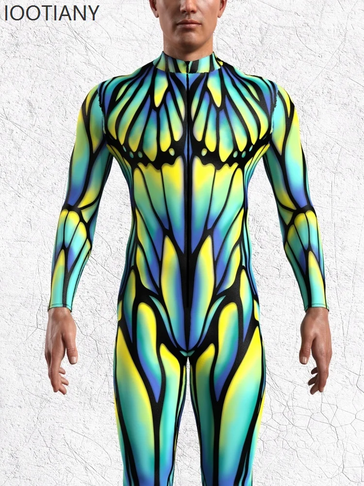 Mens Womens Fashion Butterfly Line Cyber ​​bodysuit Festival Halloween Show Cosplay Bodysuit Party Zen Tai Suit Flemish Costume